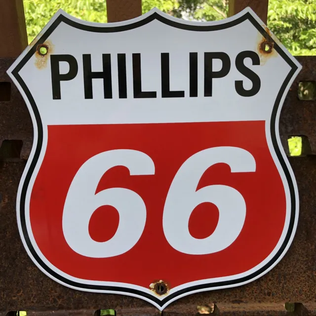 Vintage Phillips 66 Gasoline Porcelain Sign Gas Station Pump Plate Motor Oil Red