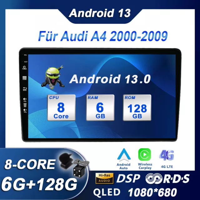 9"Für Audi A4 8E 8H B6 B7 Android 13 Autoradio GPS Navi DAB+CarPlay RDS 6G+128GB