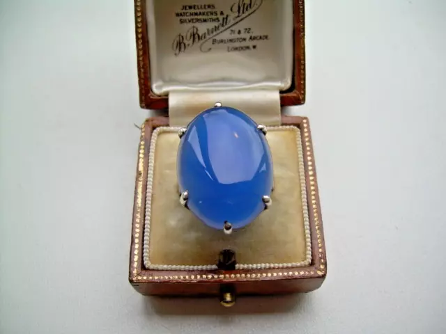 Vintage 1930s/40s Huge Silver Blue Agate Stone Ring Size P.