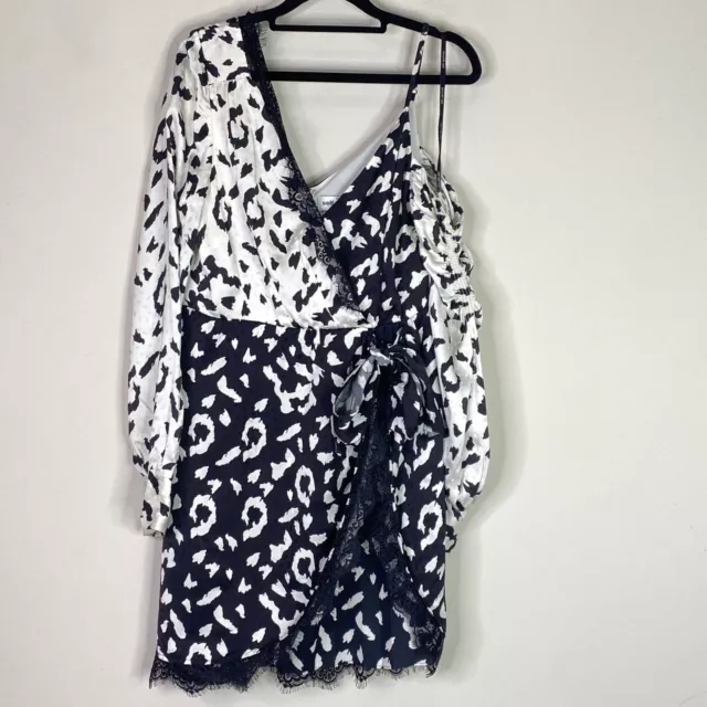Self-Portrait Leopard Print Asymmetric Satin Wrap Dress Women's Size 8