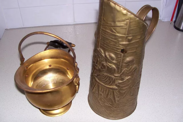 Vintage Copper and Brass Items. Pitcher jug, and Miniature Coal Scuttle