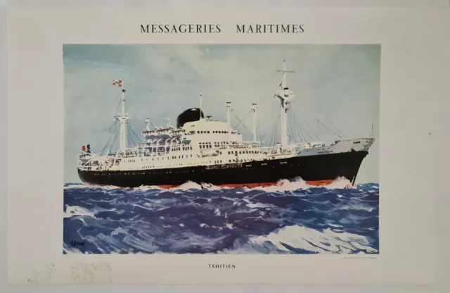 Brenet Albert Messageries Maritimes Tahitien Circa 1950 Affiche Originale