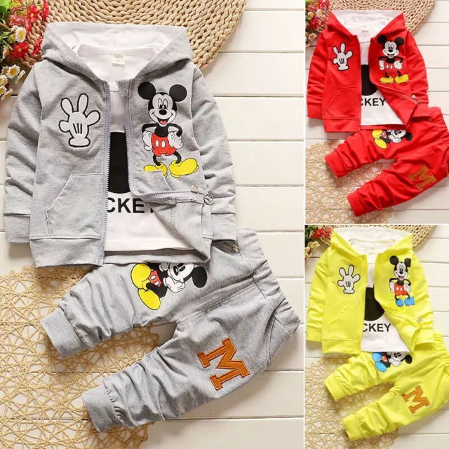 Mickey Mouse Tracksuit Set Kids Boys Girls Tops Pants Coat Set Casual Outfits ~