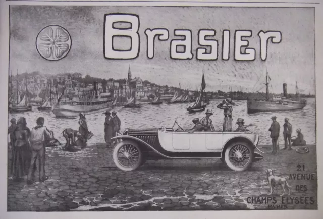Publicité De Presse 1919 Voiture Brasier Sur Un Port - Advertising