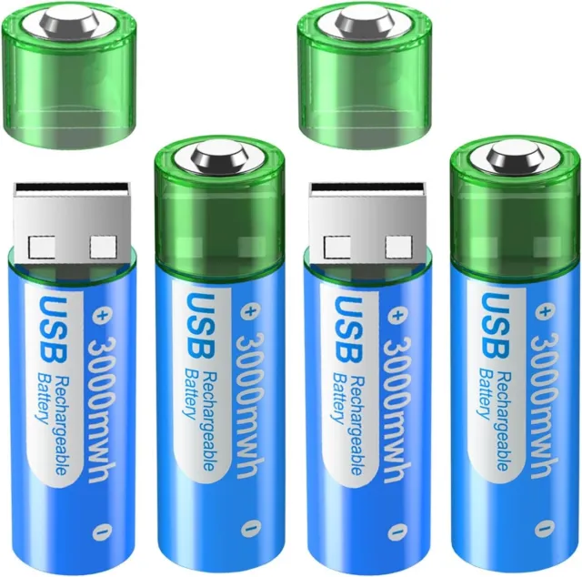 Batterie Ricaricabili USB - AA 3000 mWh - 4 Batterie 1.5V