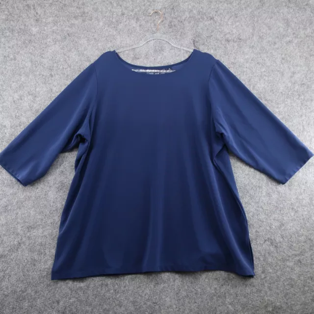 Susan Graver Style Womens 3X Blue Colorful Basic Casual Top Slinky Nylon Minimal