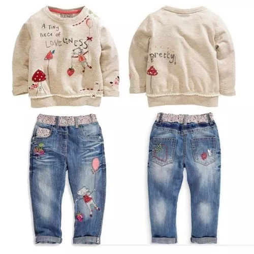 2pcs Fashion lovely Kids Baby Girls Toddler tops + Denim pants Clothes Outfits