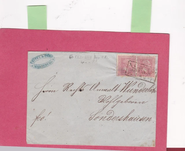 um 1861  Preussen Brief Paar 1 Sgr Magdeburg n Sondershausen