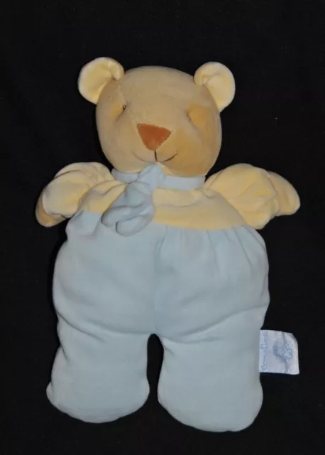 Peluche doudou ours COMPTINE nounours bleu jaune écharpe 30 Cm TTBE