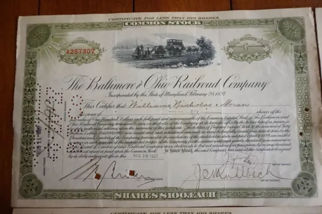 1920s Baltimore Ohio Railroad Railway Company Railway Stock Certificate x7 2