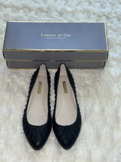Louise et Cie Size 8M Black Leather Lo Ashlin Ruched Ballet Flats New!