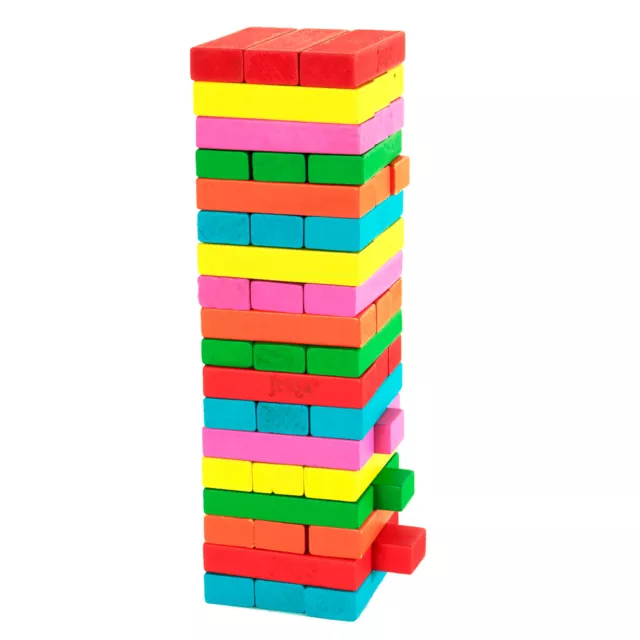 Torre de Madera Natural 26x7cm + Dados COLORES Juego Bloques Apilamiento