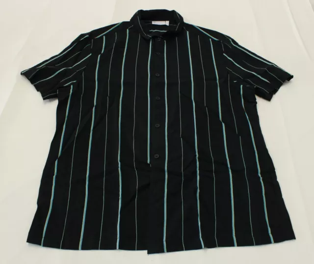 Asos Design Men's Casual Short Sleeve Button Up Stripe Shirt AK1 Black Size XL