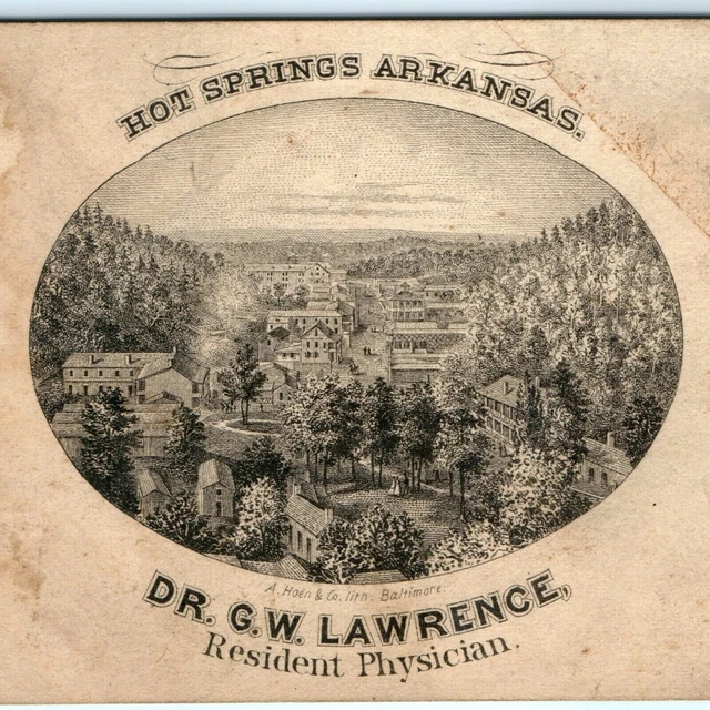 c1860s Hot Springs, AK Doctor G.W Lawrence Engraved Business Card Trade Hoen C27
