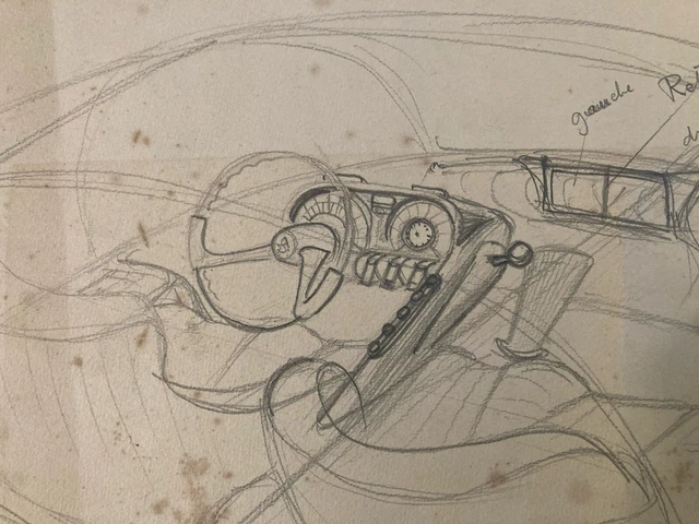 Dessin Original Au Crayon 1960 - Intérieur Avec Lampe De Bureau Architecte