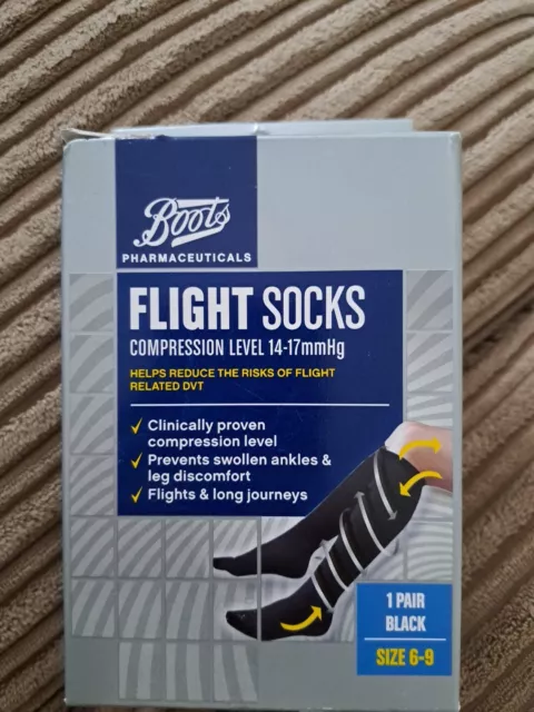 Boots Travel & Flight Socks Black 1 Pair Size 6-9 14-17mmHg