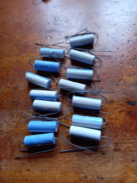 14 Dubilier Capacitors. 01uF  1000vdc WkKG  Blue and White