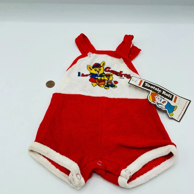 NOS Vintage Tootsie Roll 18 Mths Jumper Romper I Love Grandma Red White Straps