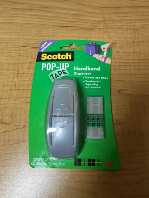 3M Scotch Gray Pop-Up Tape Handband Dispenser w/ 1 Refill Tape Pad New Sealed