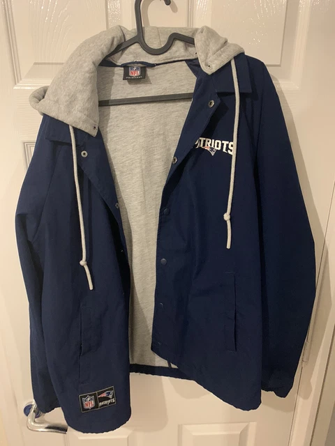 NFL New England Patriots Coach Jacket w/Detachable Hood - Blue - Large