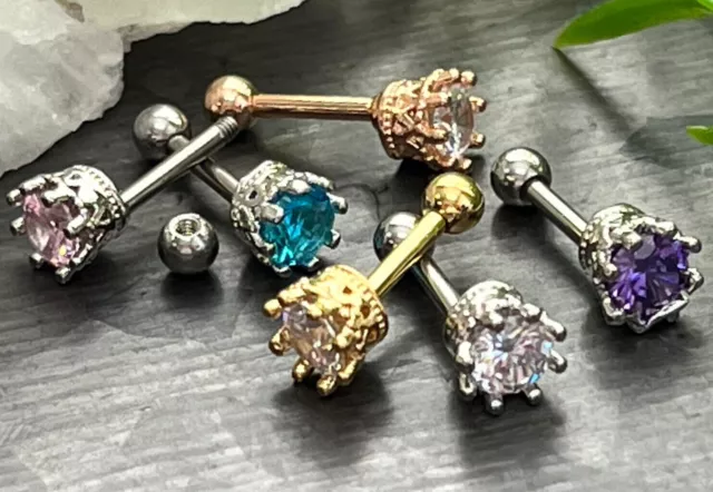 1pc Eight Prong CZ Gem Surgical Steel Helix Tragus Cartilage Bar Stud Earring