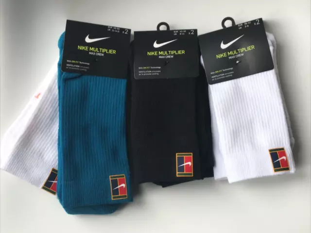 2 x NikeCourt Multiplier Cushioned Tennis CREW or ANKLE Socks Training Gym logo