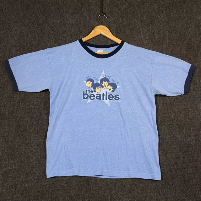Vintage 2003 The Beatles Mens Large Ringer T-Shirt Blue Apple Exclusive USA Made