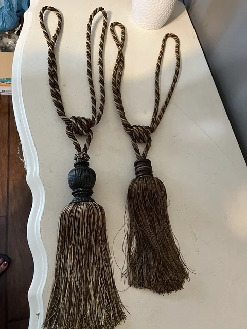 Pair Elegant Large Copper & Gold Tassel Curtain Braided Rope Cord Tie Backs 30”