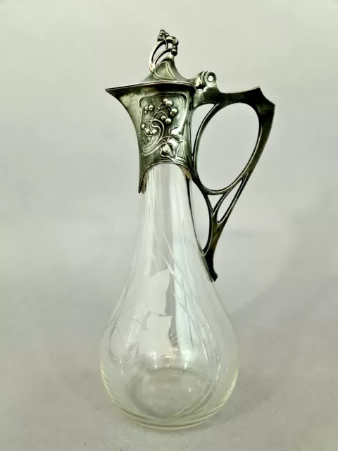 L0409 WMF Jugendstil Karaffe / A.K. & Cie. Wien 1900, Glas geschliffen und Zinn