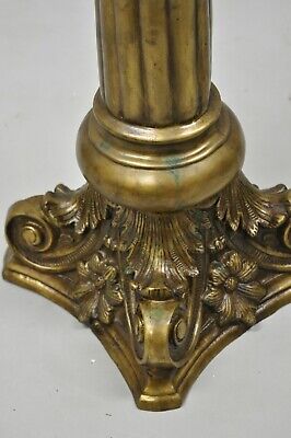 Vintage Brass Bronze Fluted Corinthian Column 29" Classical Pedestal Plant Stand 7