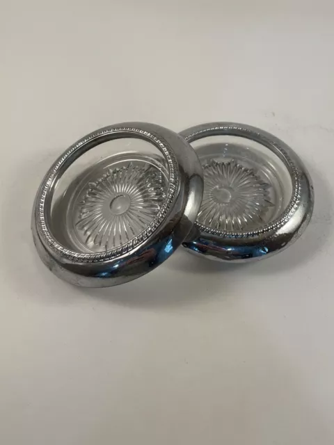 Looks Like Frank M. Whiting Sterling Silver Rim Cut Glass Wine Coasters