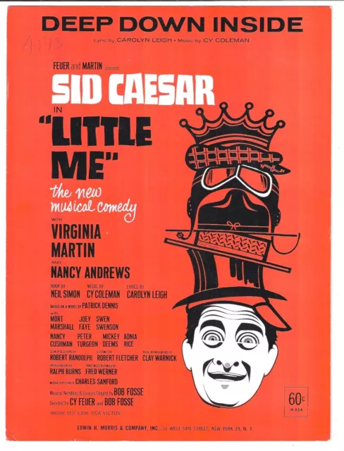 SID CAESAR Broadway Sheet Music DEEP DOWN INSIDE from LITTLE ME 1962