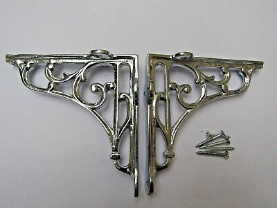 5" PAIR OF CHROME ON IRON  Victorian scroll ornate shelf support wall brackets