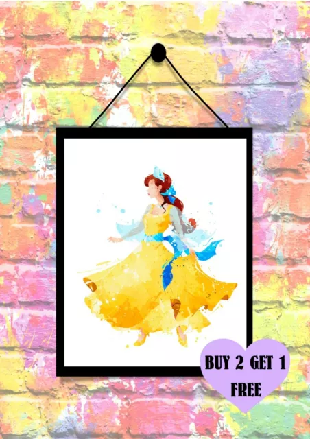BUY 2 GET 1 FREE Disney Princess Watercolour Print Poster Wall Art A4 3