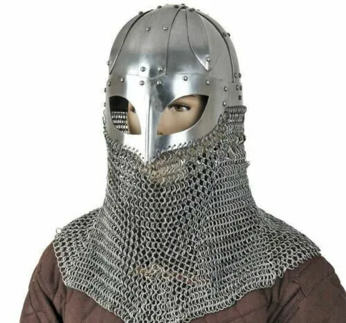 Medieval Viking Spectacle Helmet With Chain mail Aventail 16G Steel SCA LARP