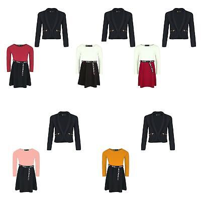 Girls Tik Tok Skater Belt Dress Jacket With Zip Pockets Blazer Bundle Set 3-14