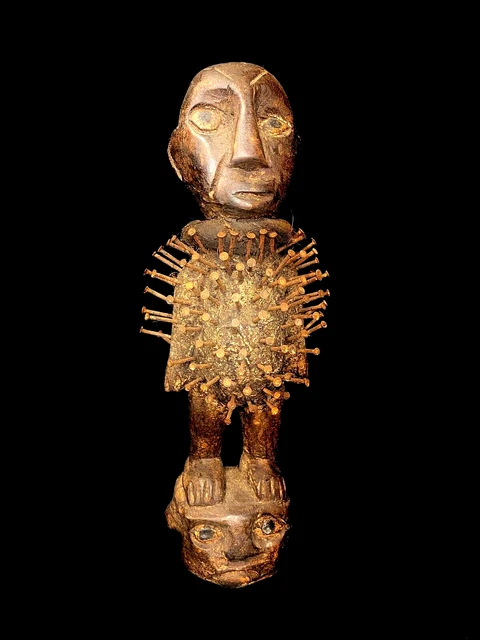 African figures carved wooden mask Power figures Nkisi Nkondi -6509