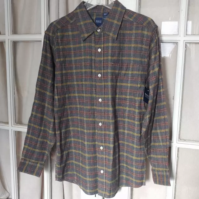 Y2K MENS BASIC Editions Gray Plaid Flannel Shirt S Greige Kmart NEW ...