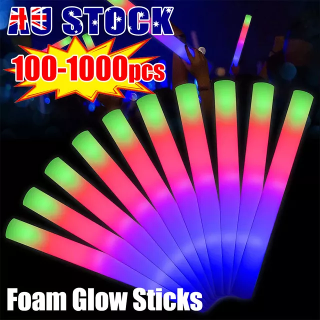 100Pcs LED Foam Glow Sticks RGB Thunder Wand Stick Party Flashing Light UP Rave