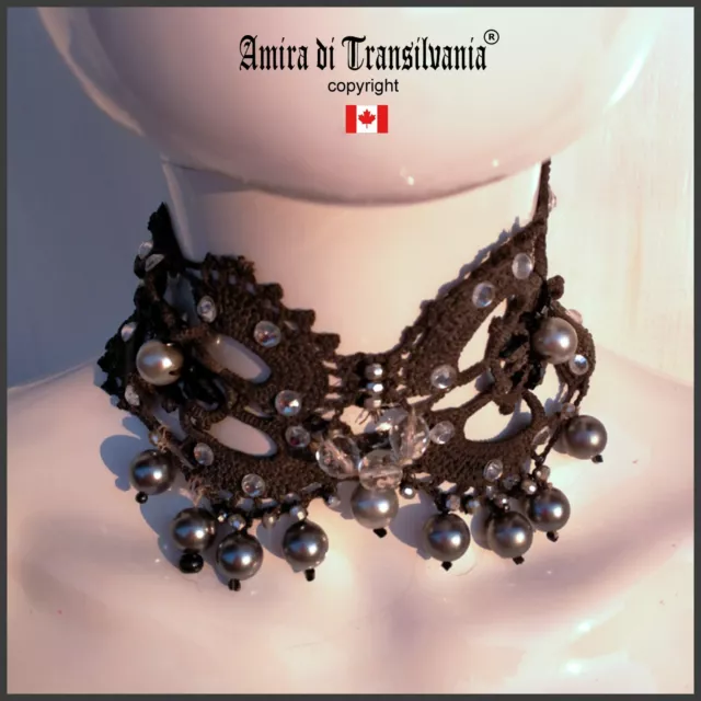 choker jewelry woman necklace gray collier macramè embroidered collar grey pearl