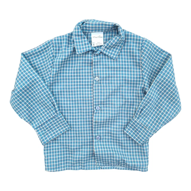 Vintage Size 4 Cotton Blend Blue Paid Button Up Shirt Collar Long Sleeve 1980's