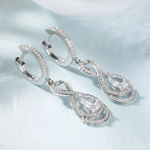 2.00 Ct Pear Cut Lab Created Diamond 14K White Gold Plated Huggie Hoop Earrings