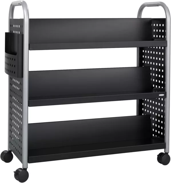 Safco Scoot Double-Sided Book Cart – 6 Slanted Shelves, Swivel Wheels, Black 3