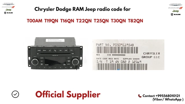 Código De Desbloqueo De Radio Para Chrysler, Jeep, Ram
