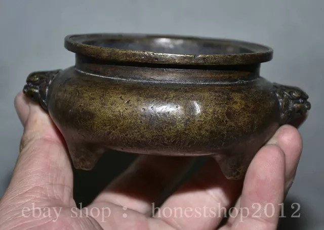 4.2" Antike Alte Chinese Kupfer Dynastie Palast 2-Ohr Weihrauchbrenner Censer
