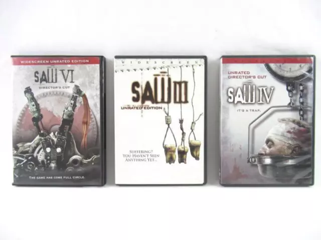 Lot of 3 Saw DVDS III IV and VI Unrated Directors Cut Widescreen Lionsgate