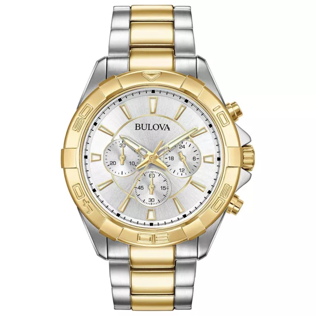 Bulova Men's Quartz Chronograph Gold Silver Stainless Steel Watch 43mm 98A221