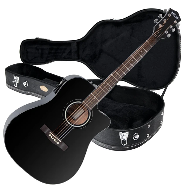 Electro Acoustique Guitare Folk EQ Dreadnought Cordes Acier Set Coffre Noir