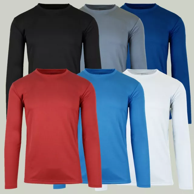 Mens Long Sleeve Crew Neck Performance Tees Layer Lounge Gym Work Casual NEW