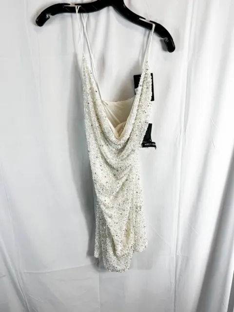 Retrofete White with peals and sequins shoulder strap short dress size L $485